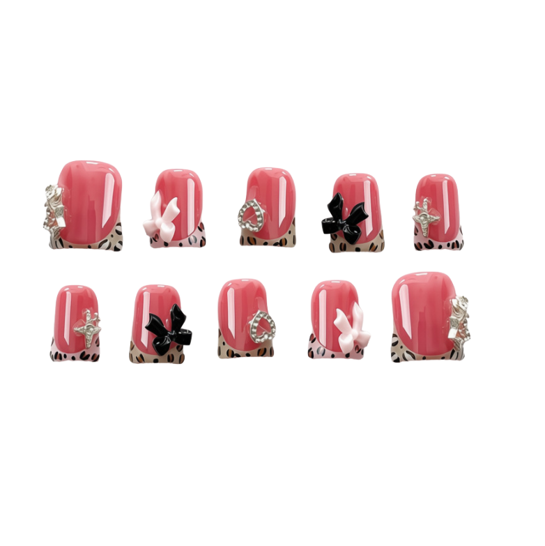 Handmade reusable Y2K nails with charm comes with prep kit. 10 piece handmade reusable nail set