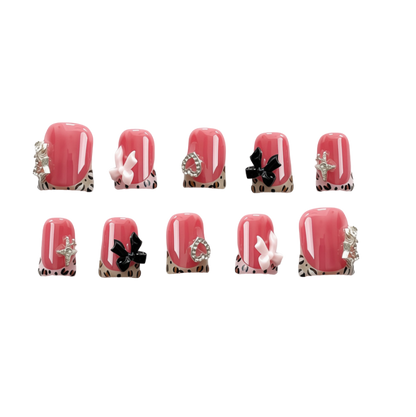 Handmade reusable Y2K nails with charm comes with prep kit. 10 piece handmade reusable nail set