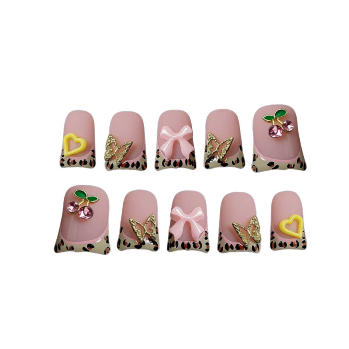 Pink cheetah press on nails handmade 